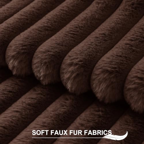 Image of Pallene Faux Fur Plush Throw Pillow Covers 26x26 Set of 2, Luxury Soft Fluffy Striped Decorative Pillow Covers for Sofa, Couch, Living Room, Dark Brown