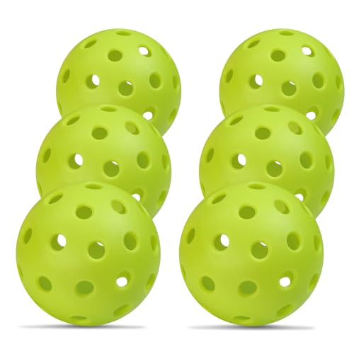 FoDau770 6pcs Pickleball Balls, 40 Holes Outdoor/Indoor Pickleballs Fit for All Style Pickleball Paddles - Lime Green