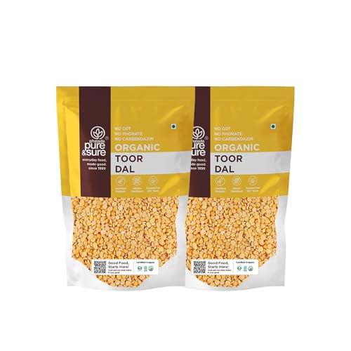 Image of Pure & Sure Organic Toor Dal - 1Kg (500G X Pack Of 2) | 100% Natural & Premium Arhar, Tur, Tuar Dal | Rich In Proteins & Fibers | Unpolished & Unadulterated