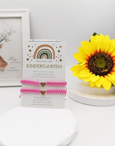 Image of First Day of School Bracelets Matching Heart Bracelets for Mom and Daughter Back to School Bracelets for 2 Braided Adjustable Charm Bracelets Jewellery Present