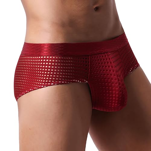 Générique Slips Homme Filet Shorty Respirant Brief Homme Uni Taille Basse sous Vetement Underwear Confortable Doux Leger (Vin, L)