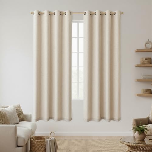 Image of 100% Blackout Linen Textured Curtains for Bedroom Full Light Blocking Room Darkening Bronze Grommet Window Drapes Thermal Insulated Energy Efficient Home Decor 52x63 Linen (2 Panels)