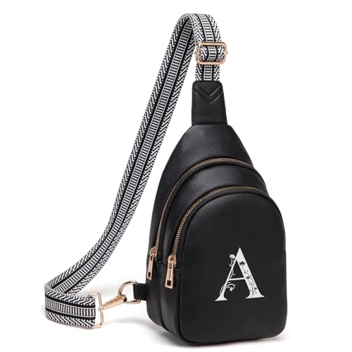 Crossbody Bags for Women Initial Sling Bag Cross Body Fanny Packs Personalized Gifts for Mom Women Wife Black A