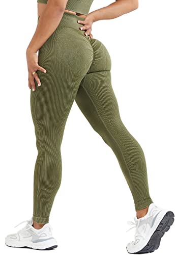 STARBILD Mallas Deportivas Sin Costuras para Mujer, Pantalones Push Up de Cintura Alta para Levantar Los Glúteos, Yoga Pants para Gimnasia Pilates, Y6550-Verde L Cover
