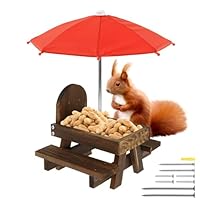 Squirrel Feeder Picnic Table with Umbrella and Corn Cob Holder,Funny Choix for Squirrel and Chipmunk Lover, Outdoor Garden Ornament for Bird Squirrel Wildlife Bench Feeder Station