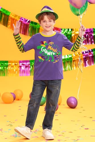 Image of Unisex Kids St Patrick's Mardi Gras Stripe Patchwork Long Sleeve Carnival Shirt 4-14 Years