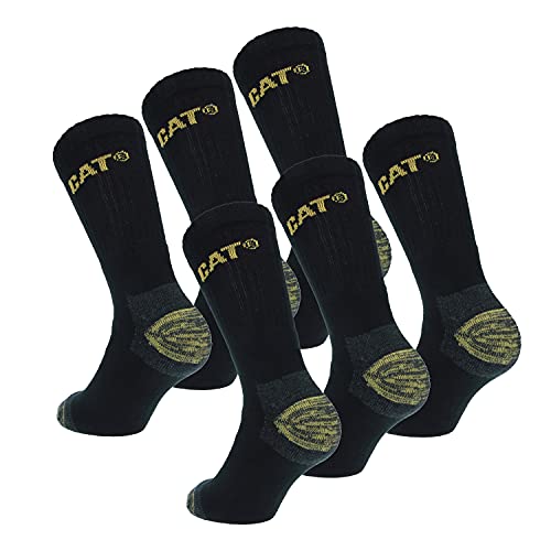 CAT Caterpillar 6 Paires de chaussettes de sécurité au travail pour hommes, double renfort sur la pointe et le talon, Coton d'excellente qualité (Noir,...