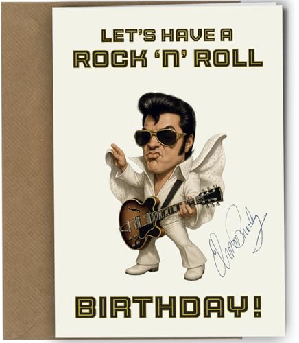 Funny Elvis Presley Autograph Birthday Card Reproduction Signed A5 Lets Have a Rock n Roll Birthday! - Music Fan for Him Dad Husband Friend Printed on 350gm Thick Card No1864