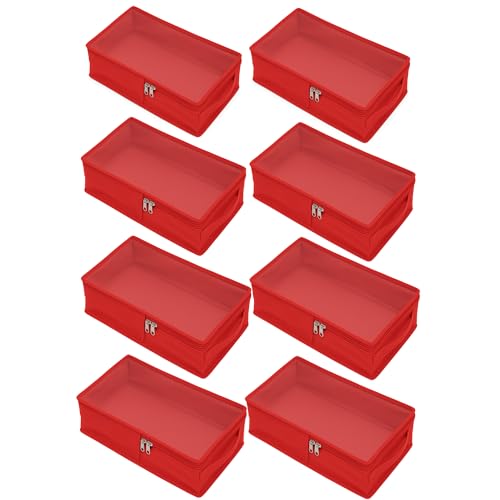 Image of Under Bed Shoe Storage Organizer Box with Clear Plastic Zippered Cover | Large Durable Rexine Travel Shoe Bag for Men & Women | Pack of 8 | Shoes, Slippers & Sports Footwear Storage (Red)