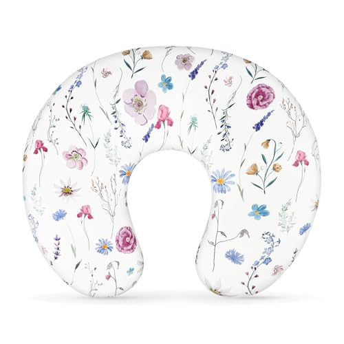 Image of Pea Pod Nursing Pillow Cover Breastfeeding Pillow Slipcover for Moms Soft Breathable Organic Knit Fabric Newborn Infant Feeding Pillow Covers for Baby Girl Boy, Stylish Floral