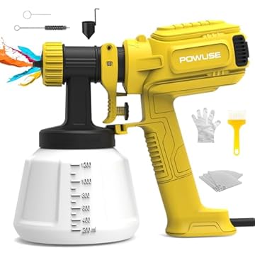 800W HVLP Paint Spray Gun, Ultra-Light Electric Paint Sprayer w/1200ML Container, 4 Nozzles, 3 Patterns, Fence Paint Sprayer for Walls, Ceilings, Sheds, Decks, Furniture, Cabinets, DIY (Yellow)