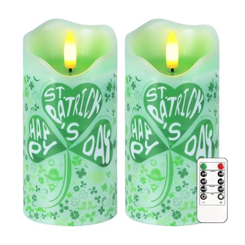 Image of 2PC St Patricks Day Flameless Candles, Shamrock Candles with Remote & Timer