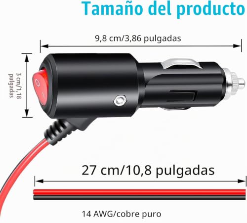 Miniatura 2 de Gtiwung 2 Piezas 12 24v Cable De Extensión Para Mechero De Coche 14awg 27cm, Encendedor De Cigarillo Macho, Toma De Mechero Para Coche, Enchufe Mechero Macho Con Interrupto