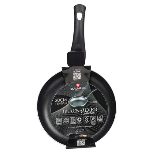 BLAUMANN Utensilios de cocina para freír, cacerola, cacerola, tapa de mango suave al tacto (negro mate, sartén de 20 x 4 cm, 0,9 L)