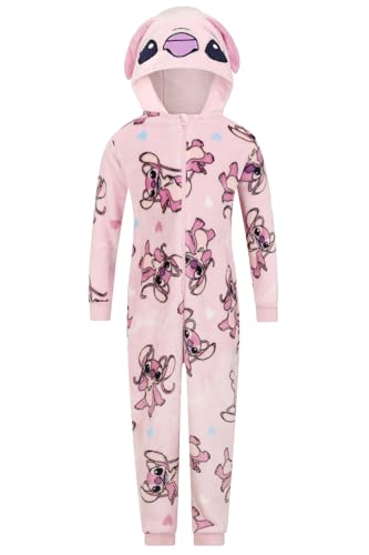 Disney Girls Lilo and Stitch Pink Angel Fleece Sleepsuit Stitch Kids Childrens Onesie (9-10 Years)