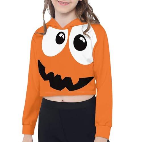 Festival Print Girls Hooded Sweatshirt Short Crop Top, Girls School Playdate Outfit Cropped Pullover Hoodie,5-14Y