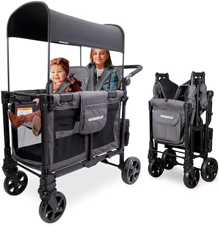 WonderFold W2 Elite Pro Stroller Wagon, Aluminum Frame, 4 Seater, Gray