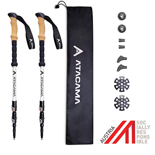Atacama - 100% Carbon Wanderstöcke Trekkingstöcke Nordic Walking Stöcke Teleskopwanderstöcke für Damen und Herren größenverstellbar Korkgriff zum Wandern Kohlefaser
