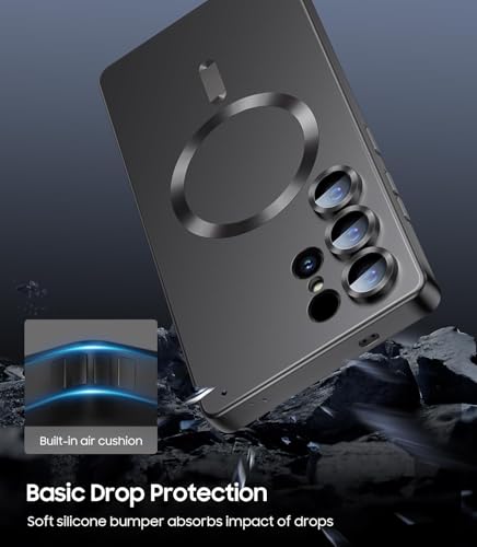 Image of DIZORO Samsung S23 Ultra case Compatible with Mag Safe Matte Luxury Metallic Luster Flexible TPU Shockproof Back Cover with Camera Protector Lens - Black
