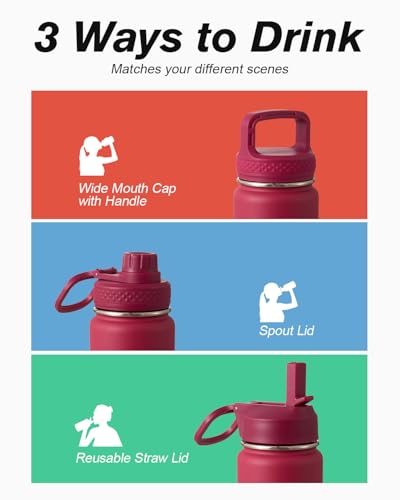 Image of Coolflask 24 oz Insulated Water Bottle with Straw & 3 Leakproof Lids