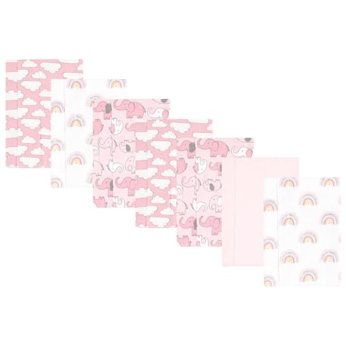 Image of Luvable Friends Hudson Baby Flannel Burp Cloths 7pk, Pink Elephant Parade