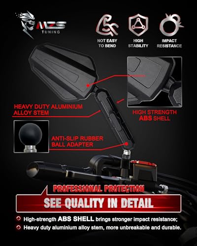 Mzs MTP24-01-B054-A Adventure Motorcycle Mirrors, 10Mm 8Mm Folable Motorbike Rear View Handlebar Side Mirror With Aluminum Mount Black Fit For Street Dirt Electric Bike Ebike Scooter Atv Quad thumb #2