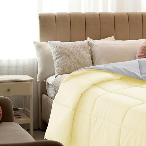 Image of Quilt for All Season 150 GSM Comforter Duvet /Ac Blanket King Size Bed Soft Microfiber Lightweight (90 inch X106 inch Inches) - King Size Bed Comforter - Ivory /Silver Grey Color
