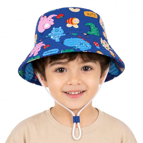 Image of VRITRAZ Unisex Kids Printed Bucket Hat | UV Protection Sun Hat with Adjustable Chin Strap & Summer Beach Travel Outdoor Cap for Toddlers & Children (4-12 Years)