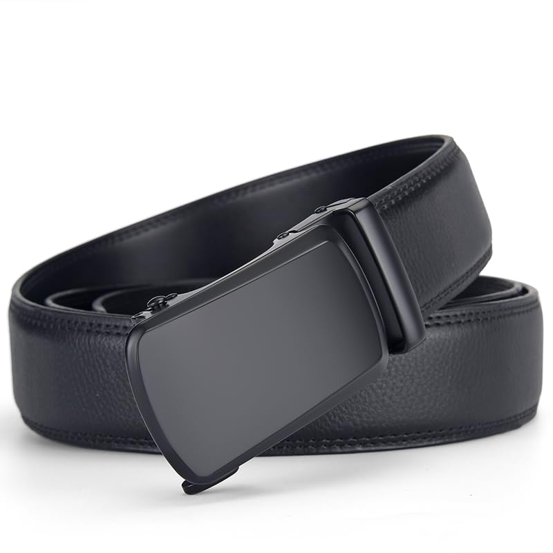Image of Mens Black Belt Leather Ratchet Belts for Men Adjustable Men's Belts for Dress Casual with Gift Box, Trim to Fit