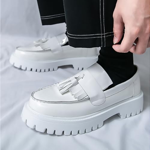 Men's Handmade Patent Leather Tassel Loafers Lug Sole Non-Slip Comfortable Wide Toe Platform Dress Leather Shoes for Business Formal Party Casual Office Work4