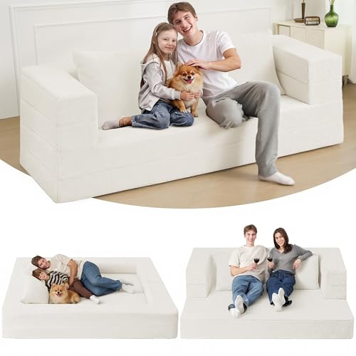 Cansunna Futon Sofa Bed with Pillow, 3-in-1 Sleeper Sofa Bed with Removable Cover, Convertible Floor...