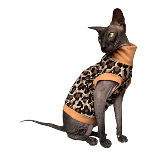 Kotomoda Cat's Cozy Comfort for Hairless Beauties: Winter Turtleneck Panther tobacco for Sphynx and Naked Cats (Medium)