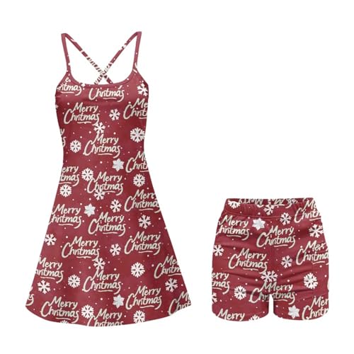 Oramclsy Merry Christmas Womens Tennis Dress Vintage Spaghetti Strap Casual Athletic Sports Outfits with Built-in Shorts Comfortable Suitable for All Occasions
