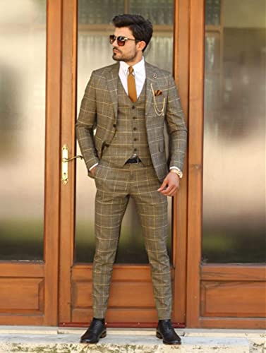 Men's Houndstooth Three-Piece Tuxedos Notch Lapel Two Buttons Suit Jacket Vest & Pants Formal Dinner Prom Business3