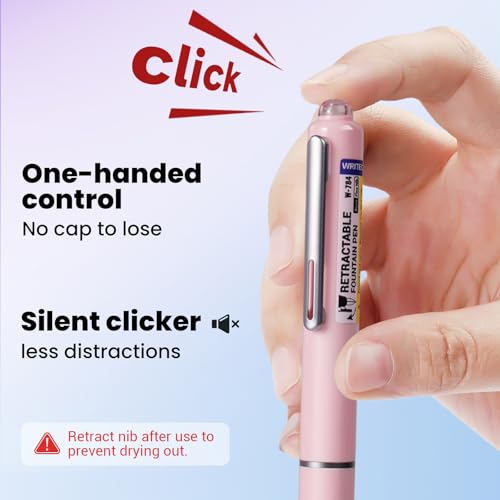 Image of WRITECH Retractable Fountain Pen Set: Black Ink Fine Nib, 5 Refillable Ink Cartridges Included, No Leaking Smooth Writing for Calligraphy Journaling Gift (Pink)