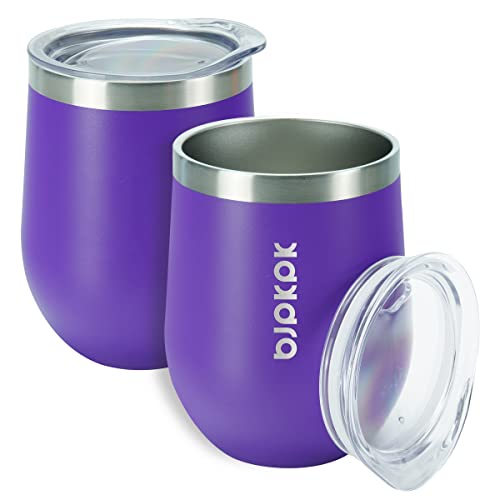 Image of BJPKPK 2 PCS 12oz Insulated Wine Tumblers, Stainless Steel Cups with Lid | Double Wall Vacuum Coffee Mugs, BPA-Free Reusable Wine Tumblers for Hot & Cold Drinks, Home, Party, Camping & Outdoor