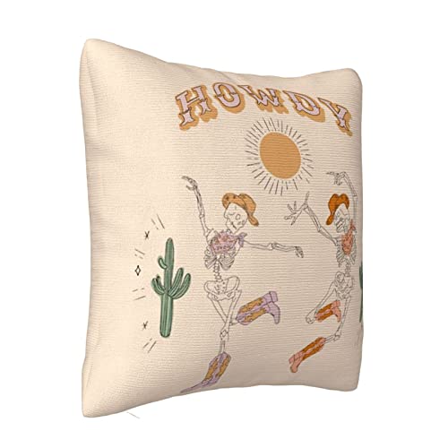 Howdy Western Skull Throw Pillows Covers Halloween Skeleton Cowboy Sun Retro Pillows Cases Funny Preppy Square Couch Cushion Cover For Home Bedroom Living Room College Dorm Party Decoration 18"X18" #TOP1