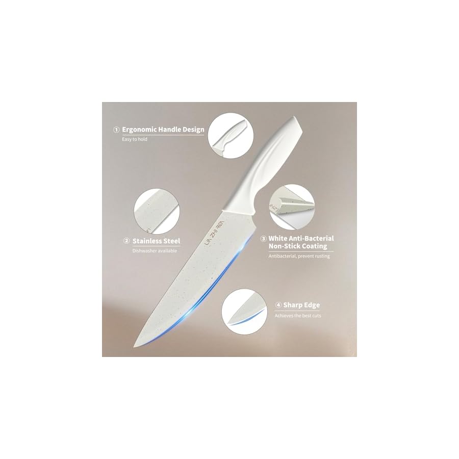 15-Piece-Knife-SetKitchen-Knife-Block-SetWhite-stainless-steel-knife-set-with-sharpener-for-Chopping-Slicing-Dicing-CuttingDishwasher-safe 15 Piece Knife Set,Kitchen Knife Block Set,White stainless steel knife set with sharpener for Chopping, Slicing, Dicing & Cutting,Dishwasher safe