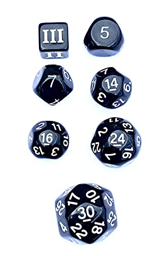 DCC Special 7 - Black - Set of 7 Rare and Unusual RPG dice Approved for use with Dungeon Crawl Class