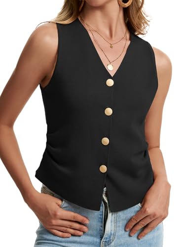 Image of Sweater Vest Women Dressy Button Up Knit Sleeveless Tank Tops Work Business Casual Outfits Summer