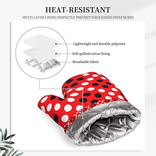 Red White Polka Dot Printed Silicone Oven Mitts Heat Resistant Non-Slip Oven Gloves Set Of 2 For Kitchen Baking, Grilling #TOP3