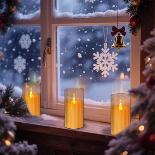 Image of wemarry Flameless Candles Acrylic Glass Pillars 3 inch D x 6 inch H Battery Operated Flickering Candles Include 8-Key Remote with Timer Function 400+ Hours (Amber, Warm Light 2 Pack)