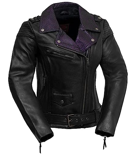 First Mfg Co - Iris - Women's Motorcycle Biker Riding Black Leather Jacket - 4X Large - Adjustable Belt Armor Pockets
