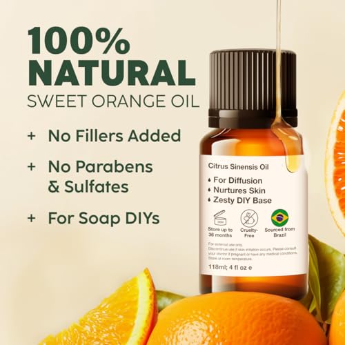Image of 100% Pure Sweet Orange Oil - 0.34 Fl Oz Sweet Orange Essential Oil for Hair, Skin, Diffuser, Aromatherapy & DIY Soap Making Scent