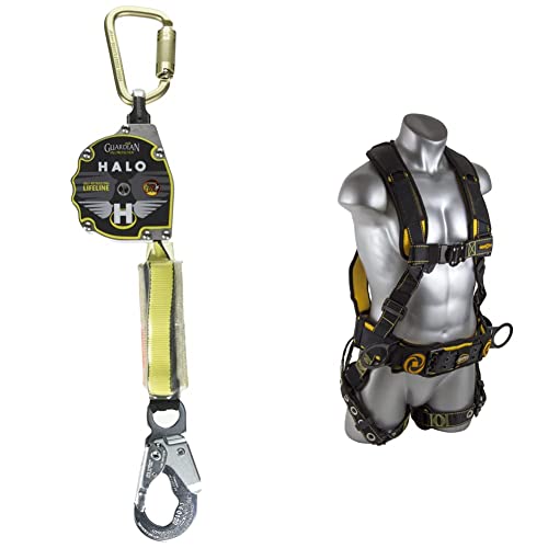 Guardian 10900 Halo Web Srl – 11 Ft. Nylon Webbing With Carbineer & Guardian 21030 Cyclone Construction Harness With Qc Chest/Tb Leg/Tb Waist Belt/Side D-Rings, Black/Yellow #TOP5