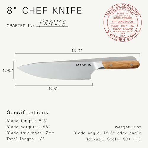 Made In Cookware - 8" Chef Knife - Crafted in France - Full Tang With Olive Wood Handle by Made In - Used condition - Image 5