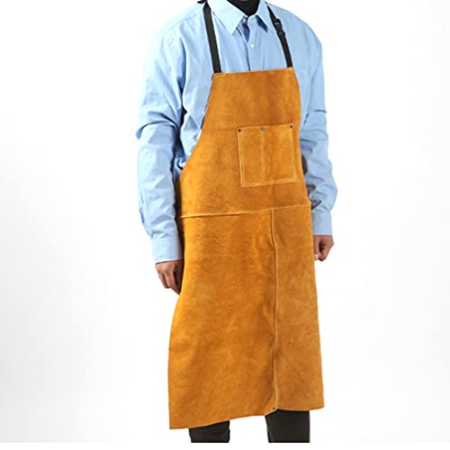 Leather Welding Apron, Heat-Resistant Workshop Apron with Tool Pocket, Welder Blacksmith Butcher's Heavy Work Apron (Color : Yellow, Size : 90X60CM/35.4X23.6IN)