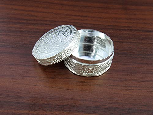 Goldgiftideas Silver Plated Nakshi Round Sindoor Box, Indian Pooja Items For Home, Return Gifts For Housewarming And Baby Shower, Indian Sindoor Box For Gift With Potli Bags (Pack Of 5) (5 Cm) #TOP4