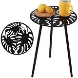 1 Pack Metal Outdoor Side Tables Small Outside Round End Table for Patio Modern Accent Garden Corner Table for Small Spaces, Balcony, Porch, Weather-Resistant, Plant Stand Indoor, Black