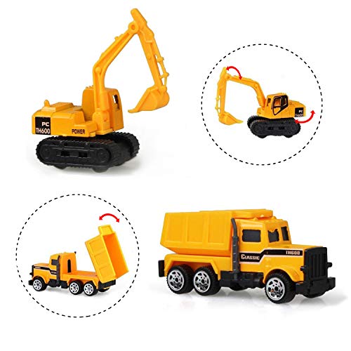 Coolplay Mini Construction Toy Vehicles Bulldozers, Forklift, Tank Truck, Asphalt Car, Excavator and Dumper Little Cars Construction Truck Party Supplies Birthday Cake Toppers Car Boys - Pack of 6